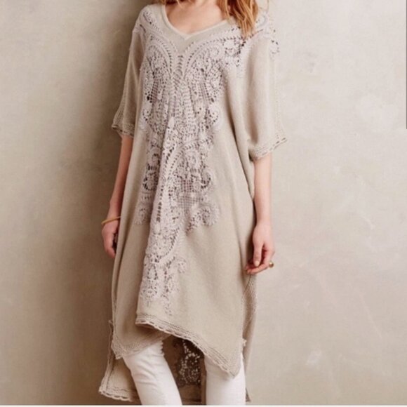 Anthropology Knitted and Knotted Navan Linen Blend Crochet Caftan Size M/L Boho - Picture 1 of 15